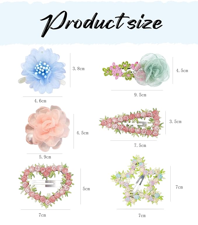 13PCS Mixed Floral Hair Clip Set - 3 Camellia Claws (Pink/Blue/White), 2 Pink-Green Tulle Clips, 6 Flower Barrettes (Heart/Star), 2 Pearl Mesh Clips, Claw Clip Accessories For women/girls