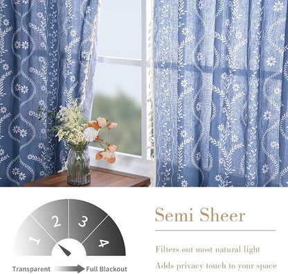 Schweek Navy Blue Boho Curtains 84 Inches Length 2 Panels - Image 3