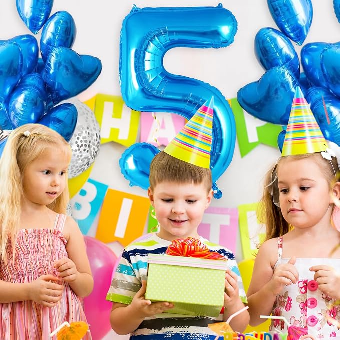 Blue Number 5 Balloon 40 Inch, Big Large Foil Helium Number Balloons, Jumbo - Image 4