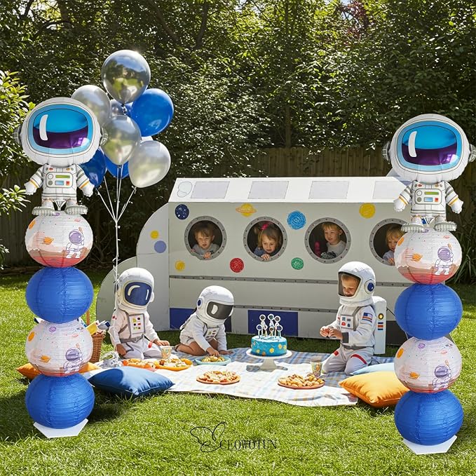 Astronaut Balloon Stand & Paper Lantern 2 Sets 5.9ft Telescopic Space Party | - Image 4