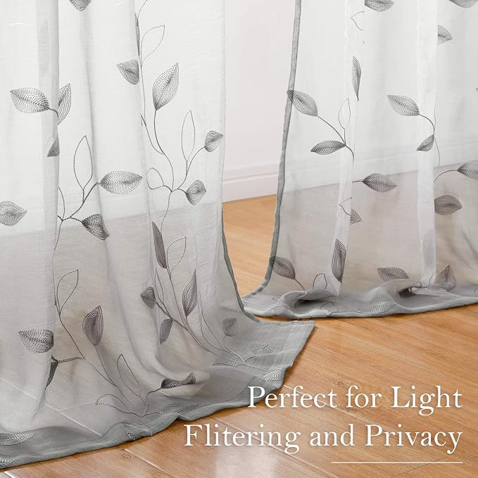 HOMEIDEAS Light Grey/Gray Sheer Curtains 52 X 84 Inches Long 2 Panels - Image 6