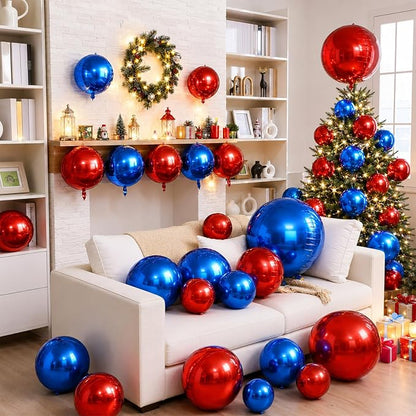Blue and Red Round Foil Balloons, Metallic Red Blue Large Balloons - Image 6