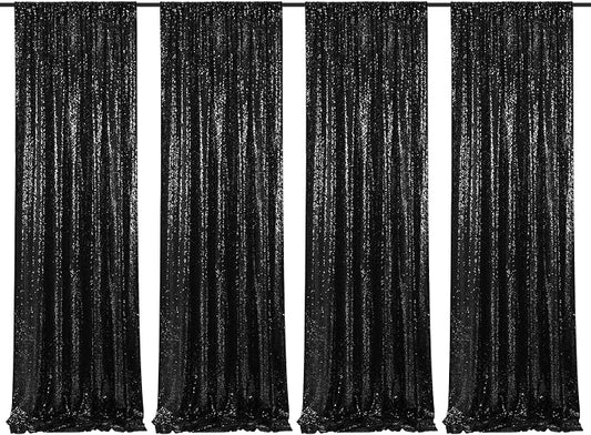 Black Sequin Backdrop Curtain 4 Pcs Bling Fabric Backdrop Sparkly Photography by SoarDream