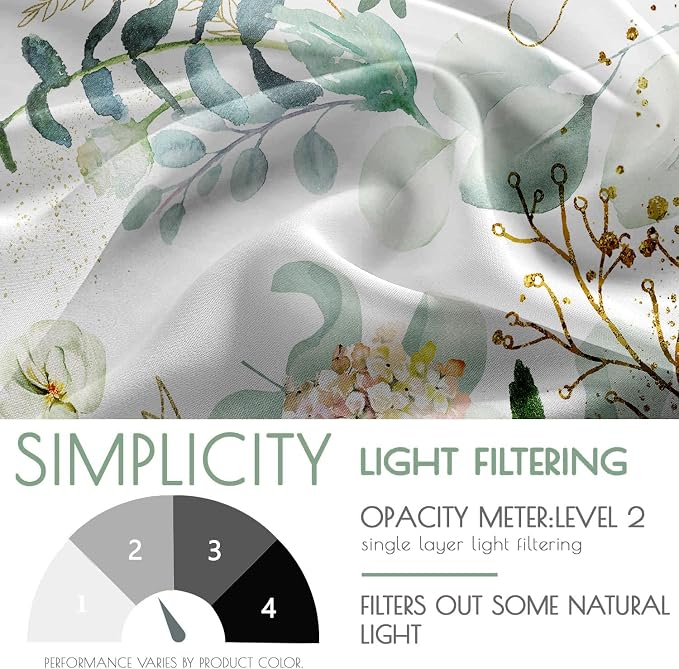 Green Eucalyptus Leaves Kitchen Curtains Elegant Wild Flower Curtains 39 Inches - Image 5