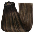 YoungSee Human Hair Clip in Extensions Balayage Human Hair Extensions Clip ins Dark Brown Mix Medium Brown Clip in Extensions Real Human Hair Soft Remy Hair 7Pcs 16In 120G