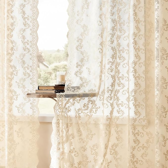 FOLKSIDE Beige Lace Curtains - Image 4