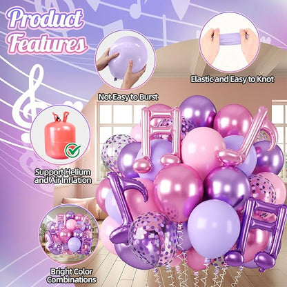 Pink and Purple Balloons, Music Note Balloon Foil, 12 Inch Metallic Pastel - Image 3