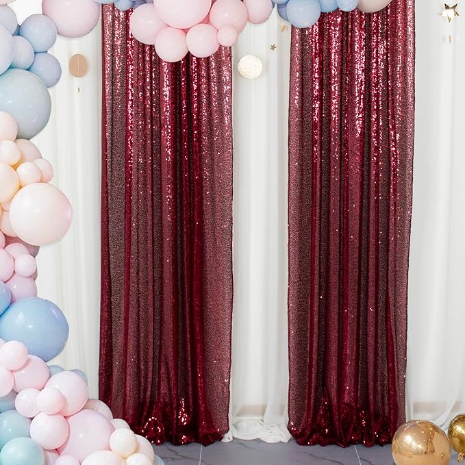ShinyBeauty Burgundy Sequin Curtain Backdrop 2 Panels 4FTx8FT Wedding Decor by ShinyBeauty