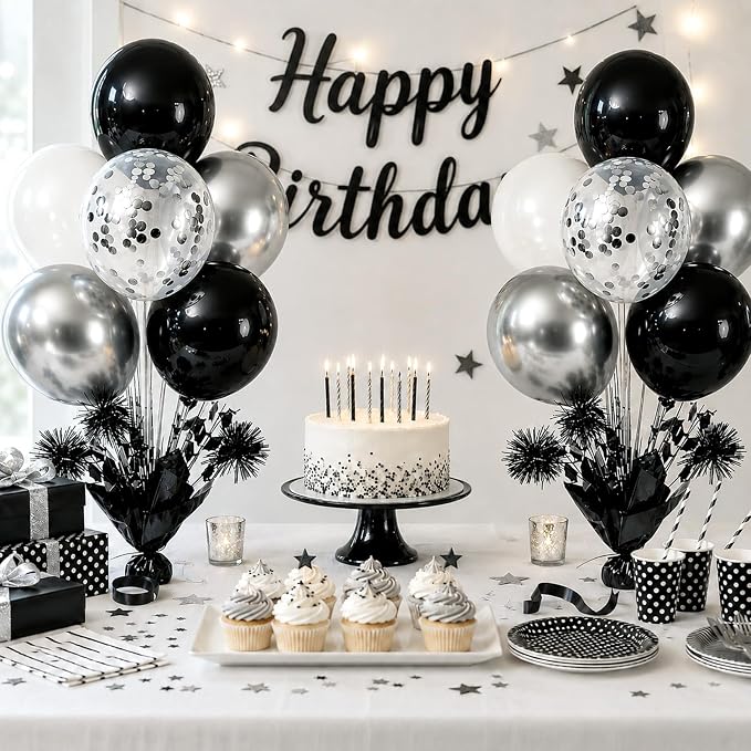 4 Set Black Silver Balloon Centerpieces - Image 2