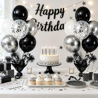 4 Set Black Silver Balloon Centerpieces - Image 2