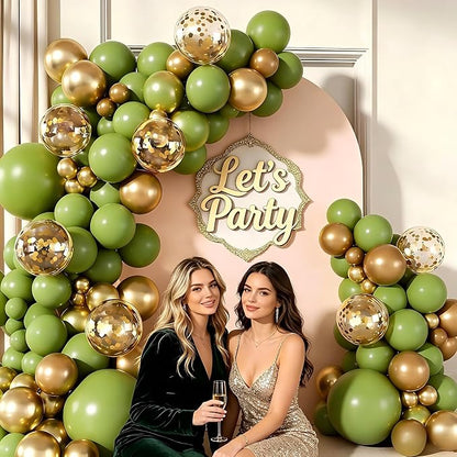 160pcs Olive Green Gold Balloon Garland Arch Kit | Olive Green Gold Confetti - Image 5