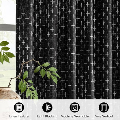 MIULEE Patterned Farmhouse Linen Curtains, Back Tab - Image 4