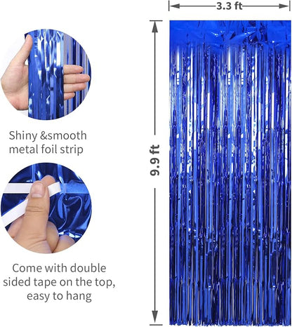 Crosize 4 Pack Dark Blue Party Streamers Backdrop, 3.3 x 9.9 ft | Tinsel Foil - Image 2