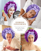 AWAYTR Silk Bonnet for Sleeping Women 100% Mulberry Silk Bonnet with Band 2 Layer Reversible Hair Bonnet Sleeping Hair Wrap (Purple/Violet)