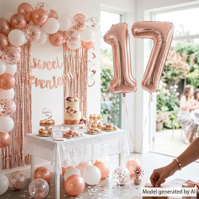 Luminous Rose Gold No.17 Balloon 40 Inch, Shiny Foil Duo - Image 7