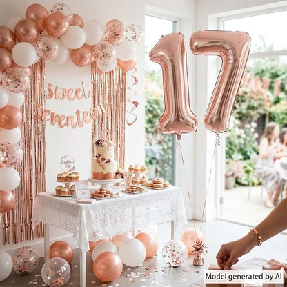 Luminous Rose Gold No.17 Balloon 40 Inch, Shiny Foil Duo - Image 7