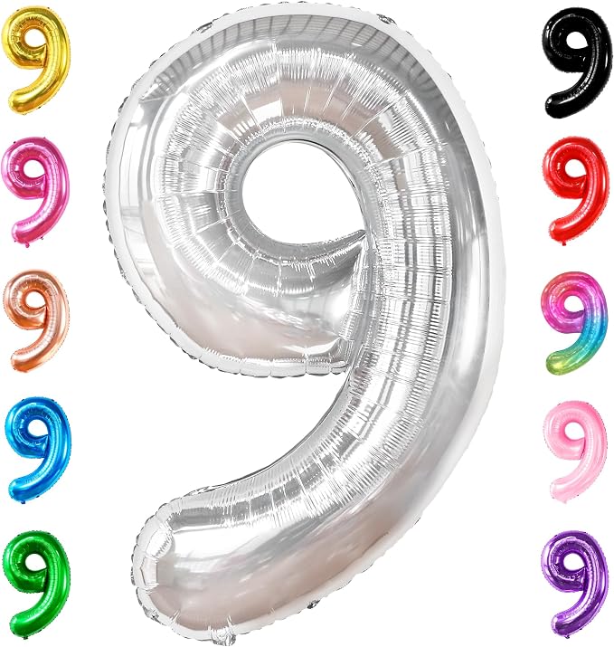 KatchOn Silver Number 9 Balloon 40 Inch | Foil 9 Birthday Balloon by KatchOn