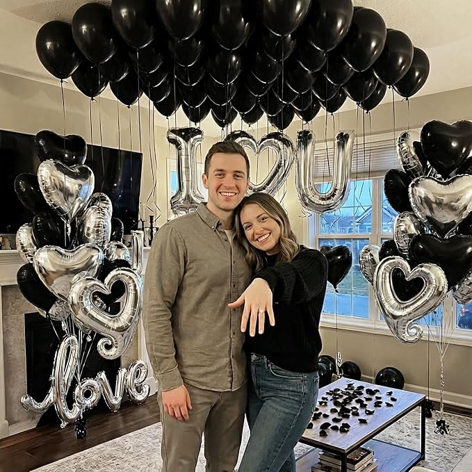I Love You Balloons for Him/Her Balloons black Sliver romantic balloon kit - Image 3