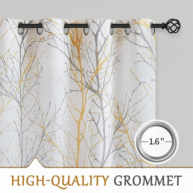 FMFUNCTEX Linen Yellow White Semi Sheer Patio Curtains 84 Inch Long 1 Panel | - Image 6