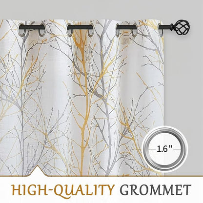 FMFUNCTEX Linen Yellow White Semi Sheer Patio Curtains 84 Inch Long 1 Panel | - Image 6
