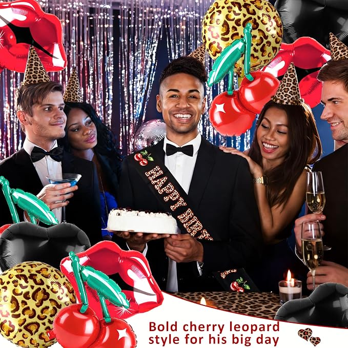 Cheetah Cherry Balloons 8pcs Red Lips Cherry and Black Heart Balloons Leopard - Image 6