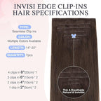DOORES Clip in Hair Extensions Real Human Hair 22 inch 150g 7pcs Invisible Human Hair Extensions Clip ins, Injected Seamless PU Clipins Virgin Invisi Edge Natural Straight, 4A Chocolate Brown