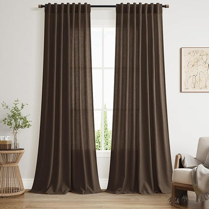 Chocolate Linen Blend Light Filtering Back Tab Curtains 108 Inches Long by Nanspring