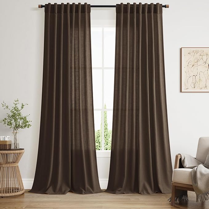 Chocolate Linen Blend Light Filtering Back Tab Curtains 96 Inches Long by Nanspring