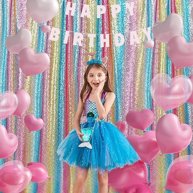 2×8FT-2PCS Rainbow Sequin Backdrop Curtains Panels, Photography Backdrop - Image 3