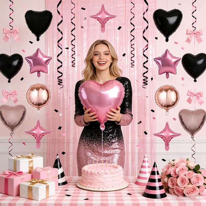 100 Pcs Mylar Foil Balloons Bulk, 18/10 Inch Assorted Shapes Star Heart Round & - Image 5