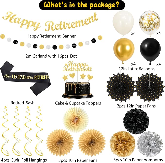 Vlipoeasn Black Gold Retirement Decorations - Image 2