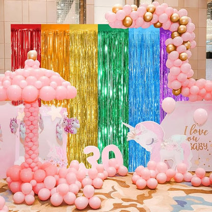 Rainbow Metallic Tinsel Foil Fringe Curtains, 2 Pack 3.3x8.3 Feet Party Streamer - Image 6