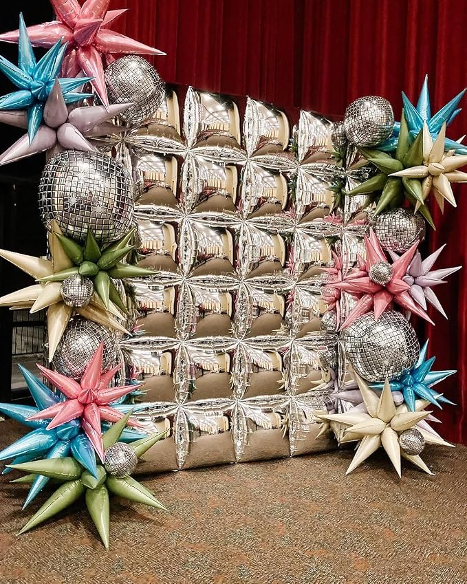 50pcs Metallic Silver Square Foil Balloons Wall Backdrop - Image 5