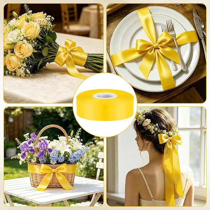 30Yards 1In Yellow Satin Ribbon - Image 4