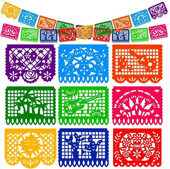 DOMESTAR 8 Packs 144 FT Mexican Papel Picado, Fiesta Mexican Party Banners | by DOMESTAR