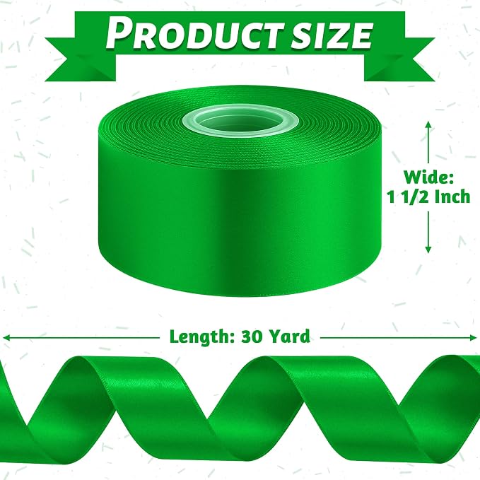 30Yards 1 1/2In Green Ribbon for Gift Wrapping St. Patrick's Party Favors | - Image 2