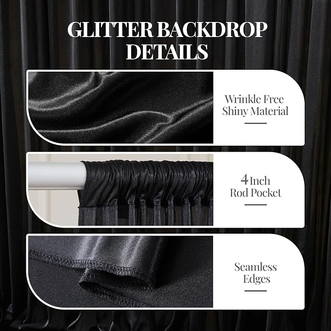 40x10ft Black Glitter Backdrop Curtain - Image 4