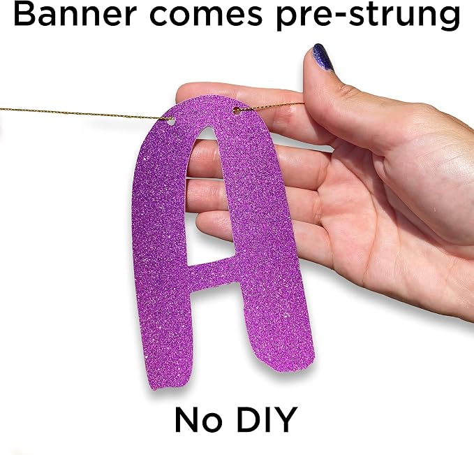 Pre-Strung The Legend Has Retired Purple Glitter Banner - Image 3