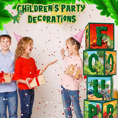 4 Pcs 4th Dinosaur Birthday Decorations Four Birthday Balloon Boxes Dino Party - Image 6