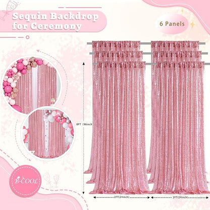 Fuchsia Pink Sequin Curtains Backdrop 6 Pcs 2FTx8FT Shiny Shimmer Fabric | - Image 5