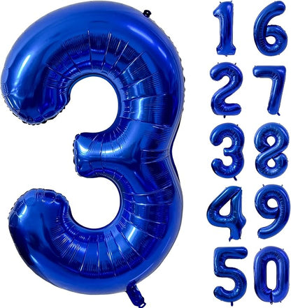 40 inch Navy Blue Number Balloon Dark Blue 3 Balloons Giant Foil Helium by Yeodong