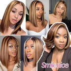 210% Density 13x6 Highlight Ombre Full Lace Frontal Bob Wig Human Hair 12A Brazilian Virgin Human Hair Pre Plucked 4/27 Honey Blonde HD Transparent Lace Glueless Wigs Human Hair 12 Inch