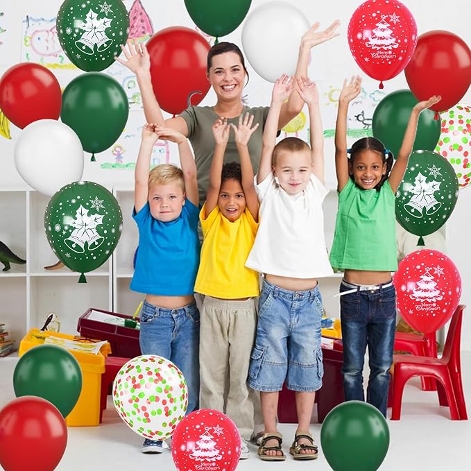 Christmas Balloons, 12 Inch Green Red White Xmax Balloons - Image 6