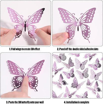 SAOROPEB 3D Butterfly Wall Decor 48 Pcs Lavender Butterfly Decorations | 4 - Image 6