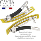 Camila Paris CP3043 French Hair Barrette Clip for Girls, Set of 2 Yellow Rubberized Metal Clasp Strong Hold Grip Hair Clips for Women, No Slip Durable Styling Girls Hair Accessories, Made in France