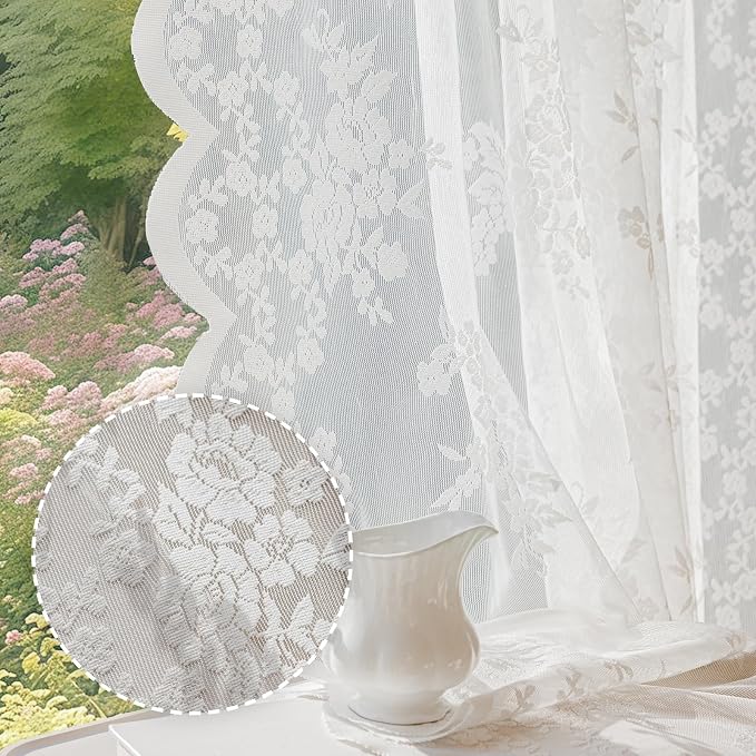 Anmao Vintage Lace Curtains 102 Inches Long 2 Panels, Romantic Elegant Light by Anmao