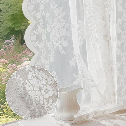 Anmao Vintage Lace Curtains 63 Inches Long 2 Panels, Romantic Elegant Light by Anmao
