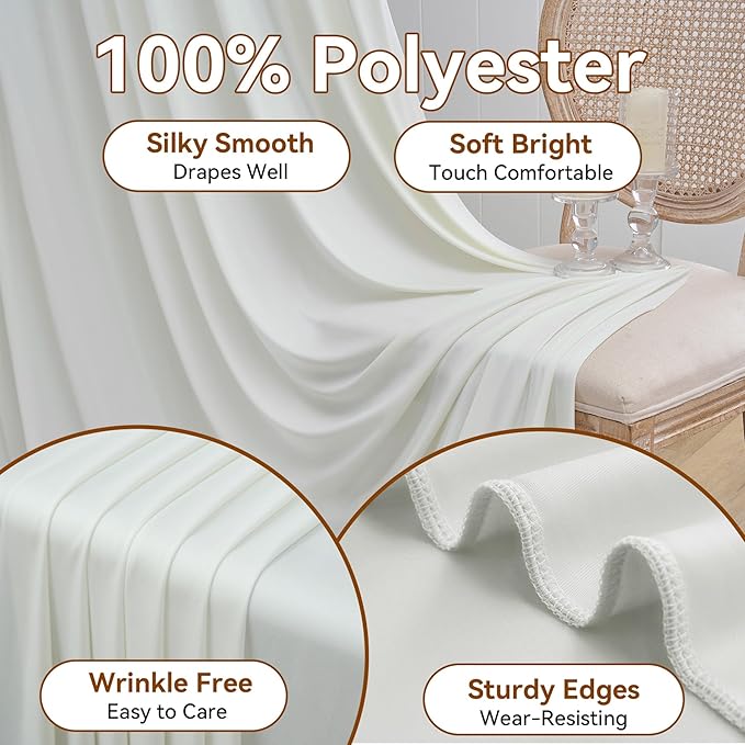 50×12ft Wrinkle Free Ivory Backdrop Curtain - Image 4