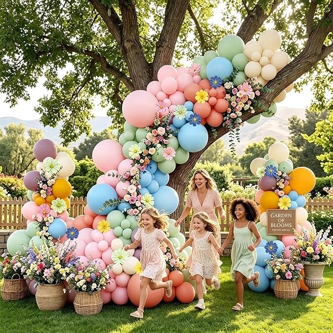 Blue Green Pink Balloon Arch - Image 2