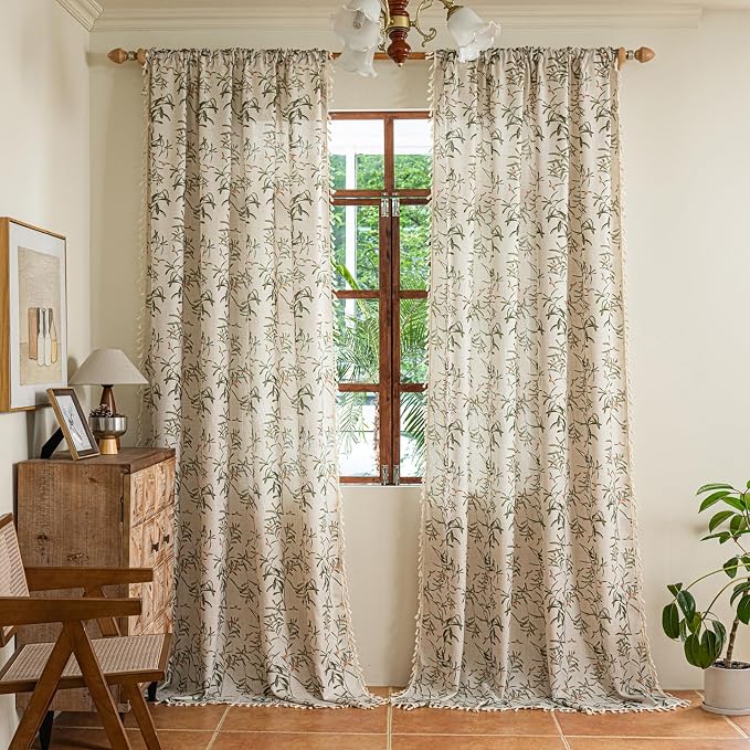 ENJOYBRIDAL Floral Curtains 96 Inch Long Semi Sheer Boho Drapes - Image 4